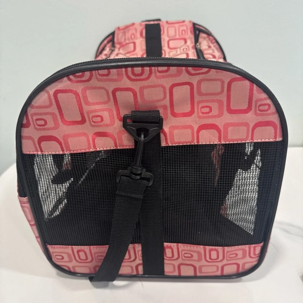 Pink Patterned Sided Pet Carrier with Mesh Venting
